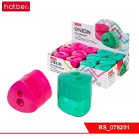 Точилка Hatber UNION Пластиковая Цветная с контейнером с 2-мя отверстиями-Ассорти- 2 цв. с крышкой 1