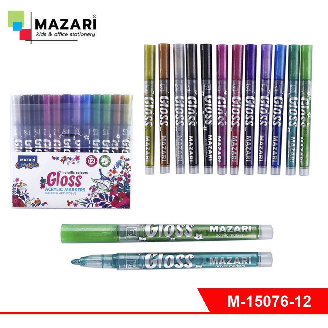 Набор маркеров-красок с эффектом "металлик" GLOSS, 12 цв., пулевид.наконечник, пиш.узел 1.0-2.0 мм,