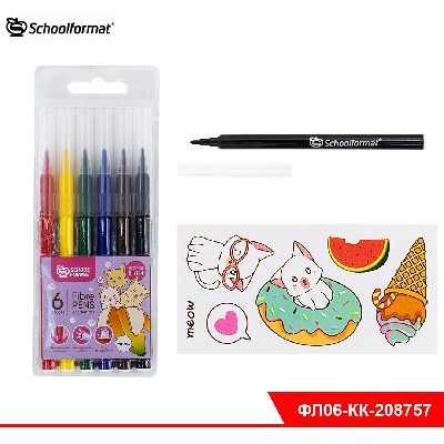 Фломастеры Schoolformat KAWAII CATS классические 6 цв. кругл. корп. стандартные круглая блист. упак.