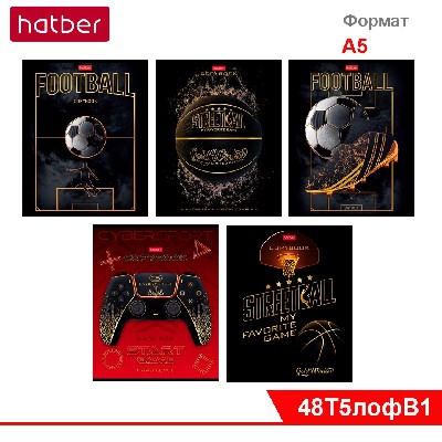 Тетрадь 48л А5ф клетка на скобе мат.ламин. 3D фольга 5 диз.в блоке серия -Ассорти-  Выпуск №8