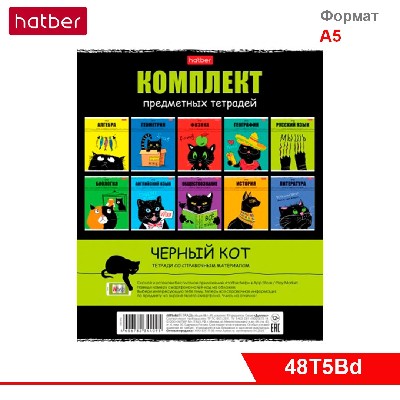 КОМПЛЕКТ Тетрадь предметная 48л Со справочн.инф. 10 шт на скобе Обл. мел.кар.-Черный кот-