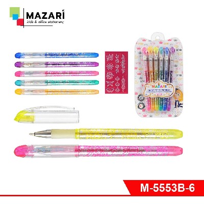 Набор ручек гелевых MAZARI TATOO с трафаретами для временных татуировок, пулевидный наконечник 1,0