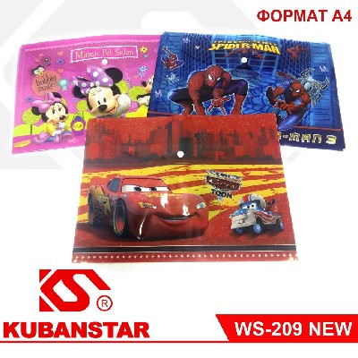 Папка пластиковая на кнопке, формат А4, рисунки в ассортименте