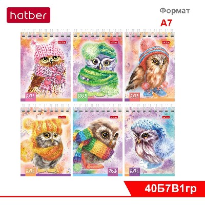 Блокнот 40 л, формат А7, клетка, на гребне, серия «Совушки»