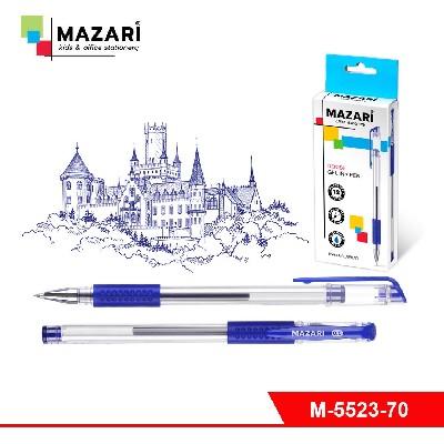 Ручка гелевая DENISE, СИНЯЯ, пулевидный пишущий узел 0,5 мм, корпус пластиковый прозрачный