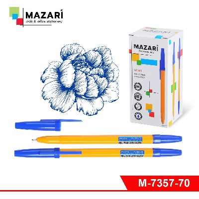 Ручка шариковая MERO, СИНЯЯ, игольчатый пиш. узел 0,8 мм, шестигранный жёлтый пласт. корпус, cменный