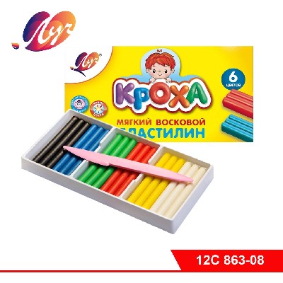 Пластилин мягкий восковой «Кроха», 6 цветов