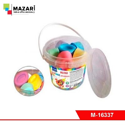 Мелки для асфальта цветные 6 цв., 12 шт. в пластиковом ведёрке