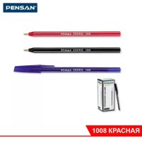 Ручка PENSAN EXONIX, шариковая, КРАСНАЯ, шестигранный корпус, с белыми полосками, 1 мм