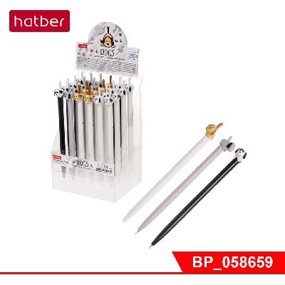 РУЧКА Hatber шариковая Автомат. Dogs Синяя 0,6мм чернила soft ink 24шт в прозрачномПВХ-боксе-Ассорти