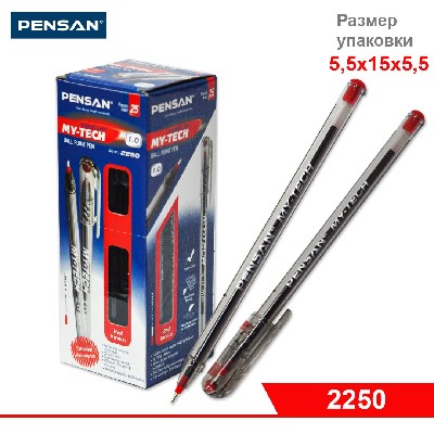 Ручка PENSAN MY-TECH шариковая, КРАСНАЯ, прозрачный корпус, 1 мм
