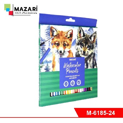 Карандаши цветные акварельные деревянные, 24 цв. шестигранный корпус, d грифеля = 3,3 мм, картонная