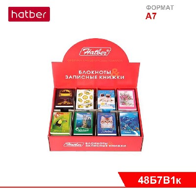 Блокнот 48л А7 клетка на клею КОМПЛЕКТ-Ассорти- 65х100мм 3-х цветный блок в картон. дисплей витрине