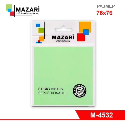Бумага для заметок с кл.краем, 76х76мм, 100л., зеленая
