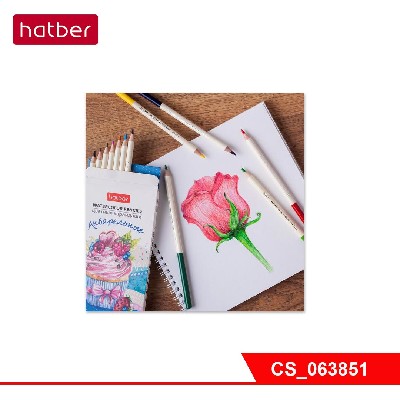 Карандаши цветные Hatber Акварельные, круглый корп., 12 цв., с заточ.,  в карт.кор., с европодвесом