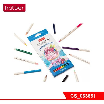 Карандаши цветные Hatber Акварельные, круглый корп., 12 цв., с заточ.,  в карт.кор., с европодвесом