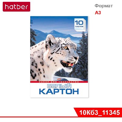 Набор картона Белый 10л А3ф в папке-Снежный барс-