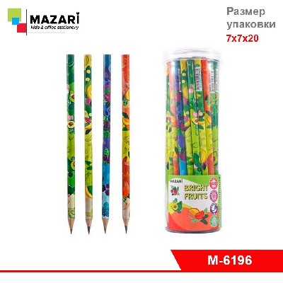 Карандаш чернографитный деревянный BRIGHT FRUITS, HB, корпус круглый, ассорти 4 дизайна