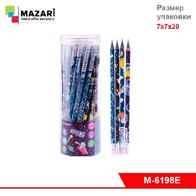 Карандаш чернографитный пластиковый SPACE, HB, с ластиком, корпус круглый, ассорти 4 дизайна