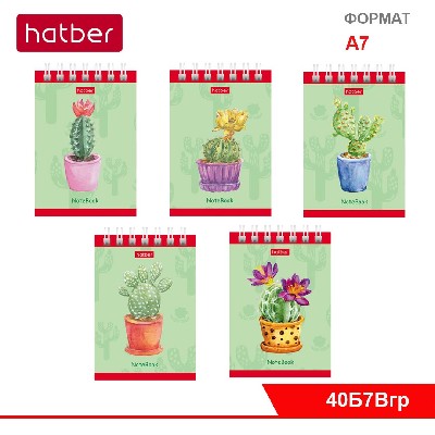 Блокнот 40 л., формат А7, тониров. блок, без линовки, на гребне, серия «Кактусов много не бывает!»