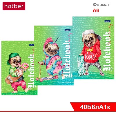 Блокнот 40л А6ф 80г/кв.м клетка отрывная склейка Обл. мел.бумага глянц. ламин. серия  -Мопс_LIFE-
