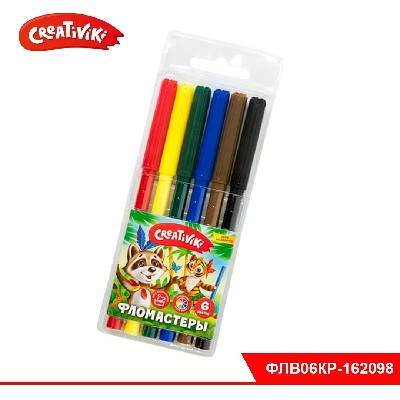 Фломастеры Creativiki  6 цв. блист. упаковка, круглый корпус