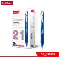 Ручка Hatber шариковая 2+1 (синий, красный+карандаш) 0,7 мм, игольч. пишущ. узел, с резиновым грипом