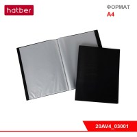 Папка Пластиковая Hatber, 20 вкладышей формат А4, корешок 14 мм, LINE, 500 мкм «Чёрная»