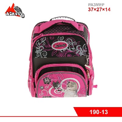 Рюкзак каркасный Across, 37х27х14 + мешок для обуви для девочки, серый/розовый