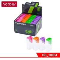 Точилка Hatber, пластиковая цветная, с контейнером, CLASSIC, асс., 4 цв., 24 шт., в картонном пенале