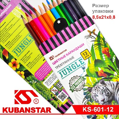 Набор цветных трехгранных карандашей 12 цв. "JUNGLE"