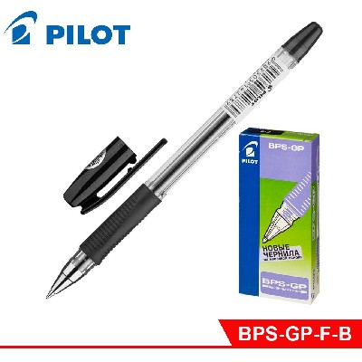 Ручка шариковая масляная с грипом PILOT BPS-GP, ЧЁРНАЯ, корпус прозрач., 0,7мм, линия 0,21мм,