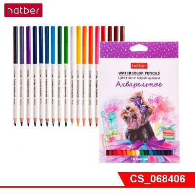Карандаши цветные Hatber Акварель круглый корпус 18 цв. с заточ.   в карт.короб. с европодвесом