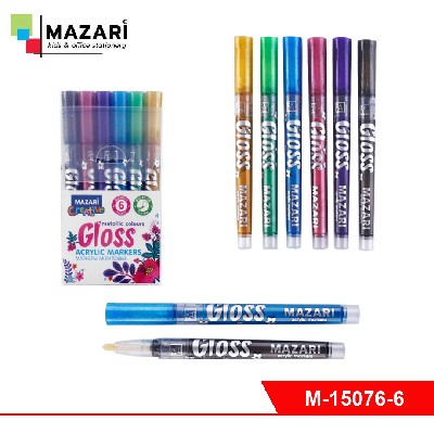Набор маркеров-красок с эффектом "металлик" GLOSS, 6 цв., пулевид.наконечник, пиш.узел 1.0-2.0 мм,