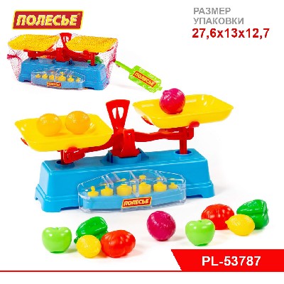 Игровой набор "Весы" + набор продуктов (12 элементов) (в сеточке)