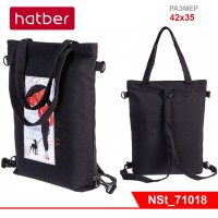 Сумка-шоппер-рюкзак на молнии Hatber 42х35см хлопок 1 карман   -Девушка с зонтиком-  в индив.упак.