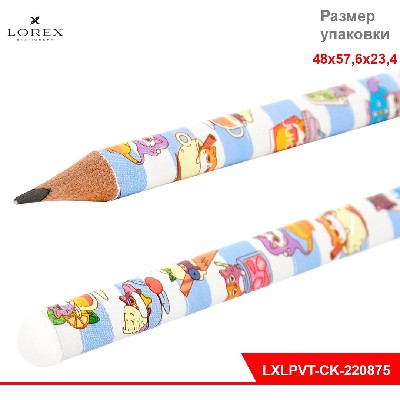 Карандаш чернографит. дерев. LOREX V-TYPE COCTAIL KITTENS НВ заточенный трехгр. тубус принт на корп.