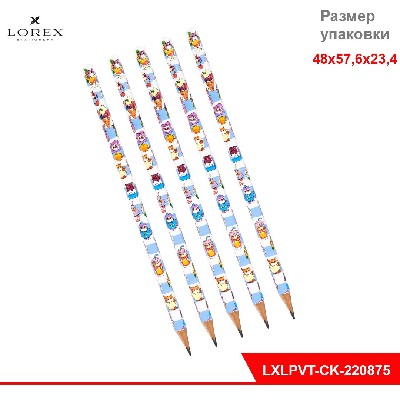 Карандаш чернографит. дерев. LOREX V-TYPE COCTAIL KITTENS НВ заточенный трехгр. тубус принт на корп.