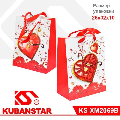 Пакет подарочный бумажный «Сердечки» 26*32*10