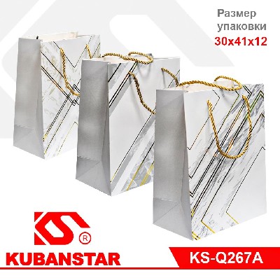 Пакет подарочный бумажный "Полосы блестки" 30*41*12