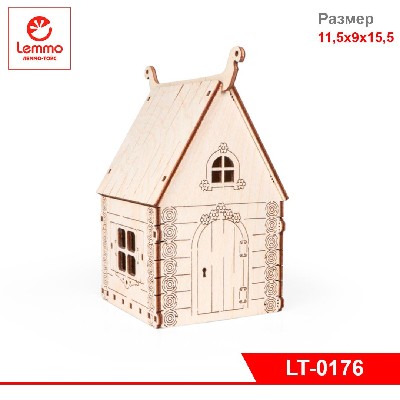 Модель из дерева Избушка, 12 деталей, размер 115х90х155 мм.