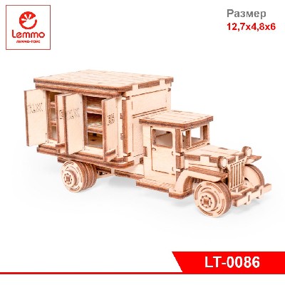 Модель из дерева Грузовичок ЛТ фургон, 62 детали, размер 127х48х60 мм.