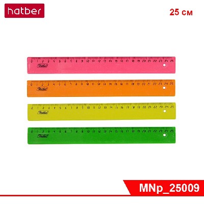 Линейка Пластиковая 25см Hatber цветная флюоресцентная ассорти