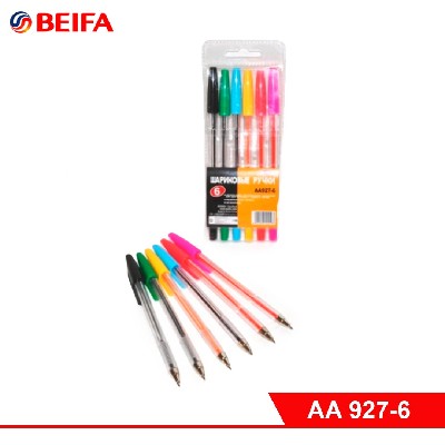 Набор цветных шарик. ручек 6 цв. металлическим наконечником, линия письма 0,5 мм  BEIFA