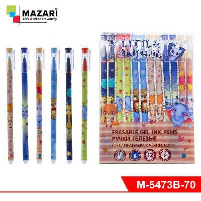 Набор ручек гелевых со стираемыми чернилами LITTLE ANIMAL, 12 шт, СИНИЕ, игольчатый пиш. узел 0.5мм