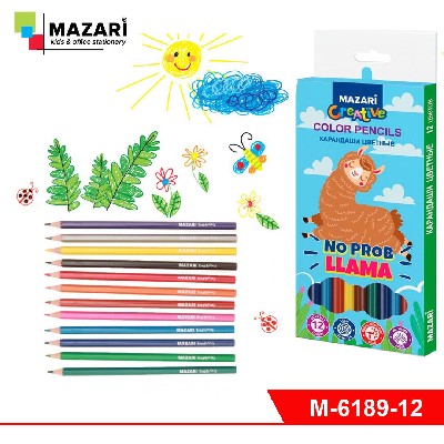 Карандаши цветные пластиковые LLAMA, 12цв., шестигранный корпус, d грифеля = 2.6 мм,