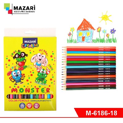 Карандаши цветные деревянные MONSTER, 18 цв., шестигранный корпус, d грифеля = 2.65 мм