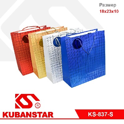 Пакет подарочный бумажный  "Клеточка"  18*10*23 cm, 4 цвета в ассортименте