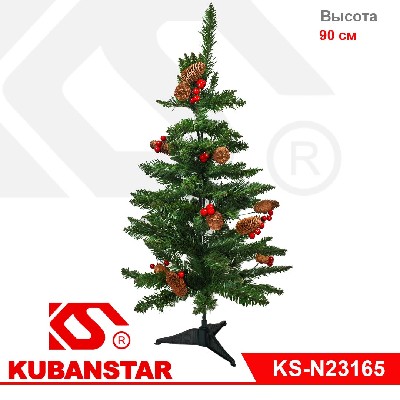 Елка искусственная с шишками и ягодами 90 см.