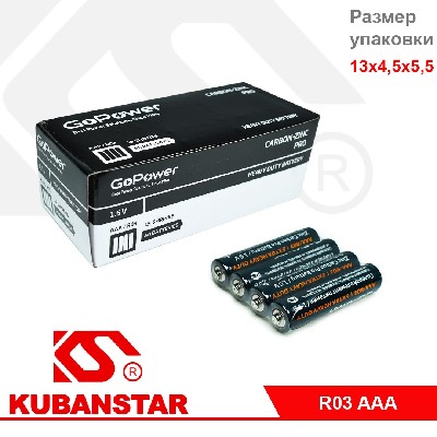 Батарейка GoPower R03 AAA Shink4 Heavy Duty 1.5V (4/60/1200)